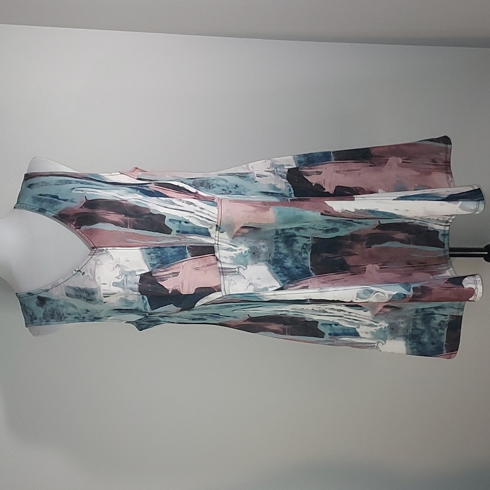 Mossimo 2015 Pastel Watercolor Abstract Midi Sleeveless V-Neck Dress Size XL